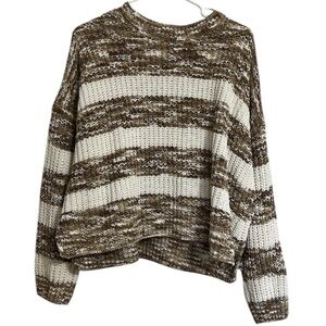 So Clothing Brown, Tan, and White Cozy Striped Cropped Knitted Cardigan Size XXL